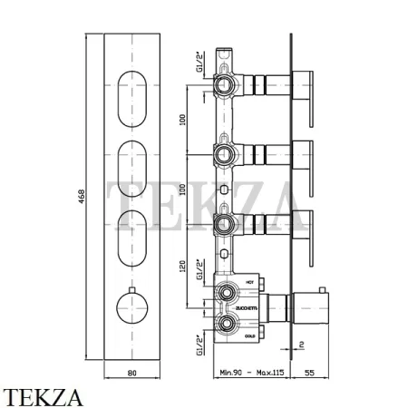 Zucchetti Octo Термостат для душа на 3 потока, внешняя часть ZOC661.P81, brushed total black PVD