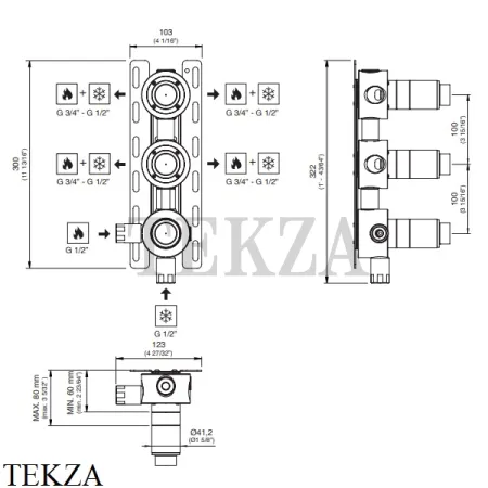 CEA Скрытая часть для термостатического смесителя с 2 запорными вентилями UCS16