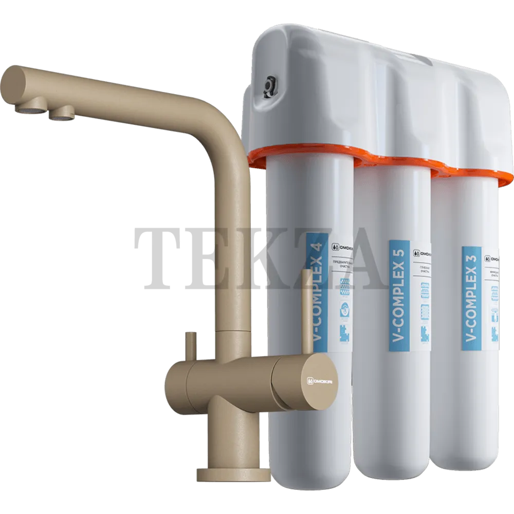 Omoikiri Nagano-GR-P + Pure drop Lite Комплект смеситель+фильтр 4217.8028P карамель