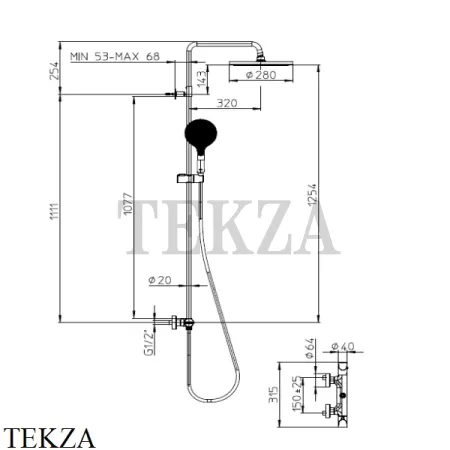 Bossini  APICE Душевая система с термостатом, 280, ручной душ круглый L10505.094, никель Brushed