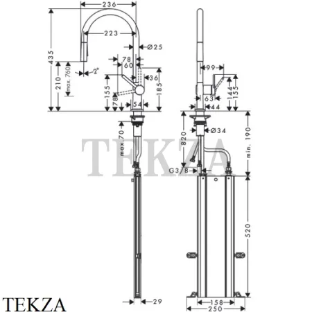 Hansgrohe Talis M54 Смеситель для кухни с вытяжным изливом 210 2jet ssBox 72801000, хром глянец