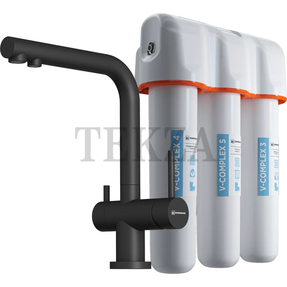 Omoikiri Nagano-GR-P + Pure drop Lite Комплект смеситель+фильтр 4047.8028P черный матовый
