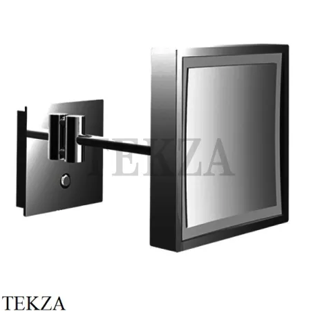 EMCO Pure Косметическое зеркало квадратное, LED-подсветка, 3x, прямое подключение, черный матовый