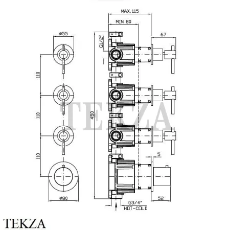 Zucchetti Helm Термостат для душа на 3 потока, внешняя часть ZHL803.XP41, золото brushed