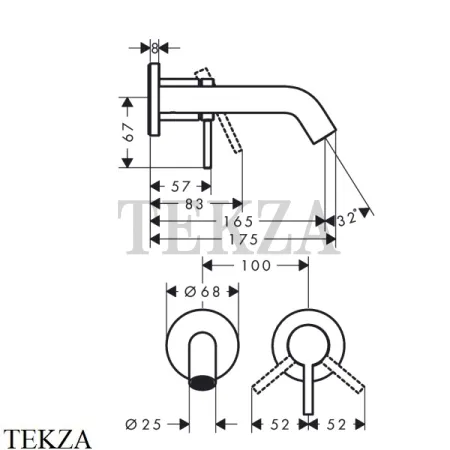 Hansgrohe Tecturis S Смеситель для раковины однорычажный, внешняя часть 73350140, Brushed Bronze