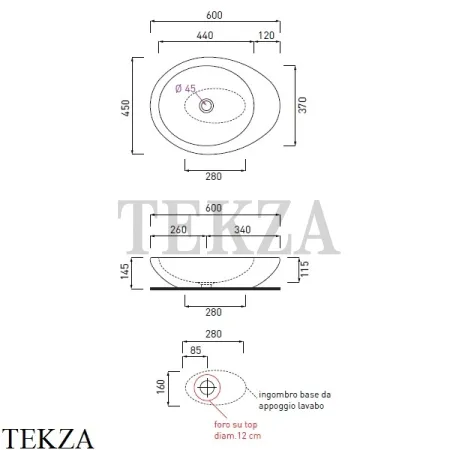 Cielo Le Giare Раковина накладная, без перелива LGLA60 BR, Brina