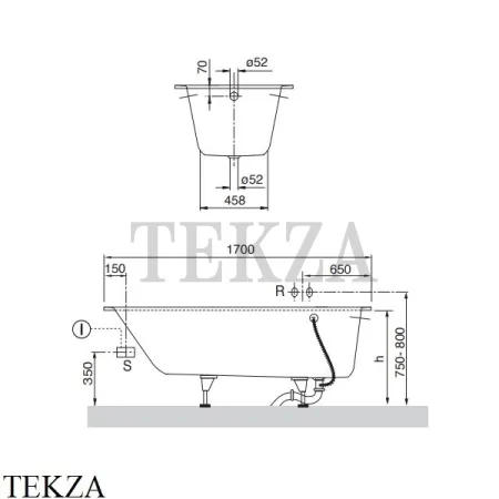 Villeroy & Boch Oberon Ванна встраиваемая 170х70 UBQ177OBE2V-01, Quaryl, белый глянец