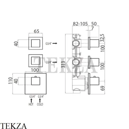 Bossini RECTANGULAR Термостат для душа на 2, 3, 4 потока, внешняя часть Z033203.030, хром глянец