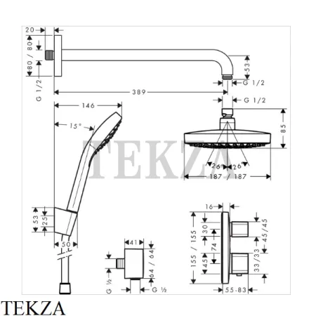 Hansgrohe Croma Select E 180 2jet Душевой набор с верхней лейкой 27294000, хром глянец