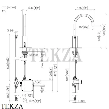 Dornbracht TARA Смеситель для умывальника электронный, от сети 44521660-28, латунь сатин Brushed