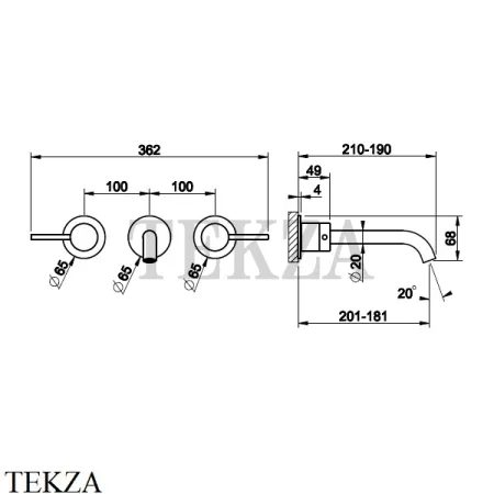 Gessi 316 FLESSA Смеситель для раковины 18-20, внешняя часть 54094-708, Copper Brushed