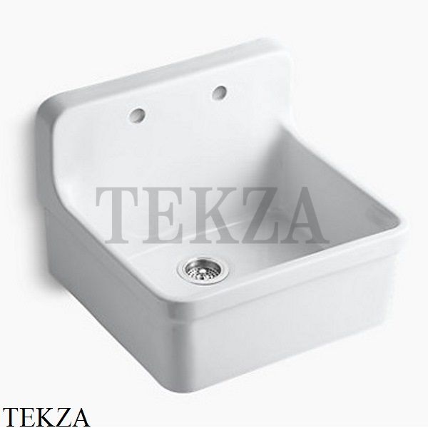 Kohler Gilford Мойка для кухни 61 с фартуком, два отверстия K-12701-0, белый глянец