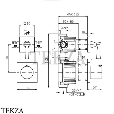 Zucchetti Bellagio Термостат для душа, 2-3 выхода, внешняя часть ZB2806, хром глянец