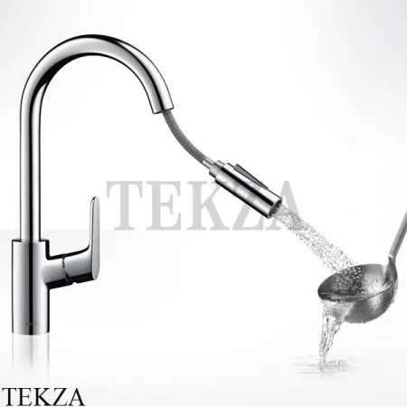 Hansgrohe Focus M41 Смеситель для кухни с выдвижной лейкой 2jet sBox 73880800, сталь