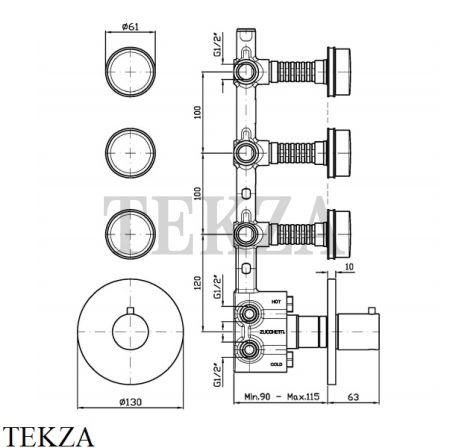 Zucchetti Savoir Термостат для душа, 3 потока, внешняя часть ZSV661.CC, хром глянец