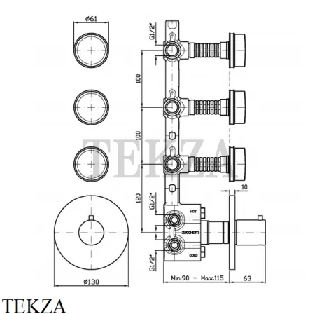 Zucchetti Savoir Термостат для душа, 3 потока, внешняя часть ZSV661.CC, хром глянец