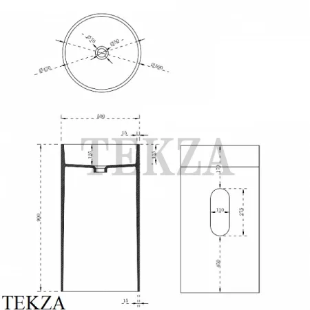 NT Bathroom NT405 Verona Раковина напольная 90 слив в стену, из литого камня Solid Surface, белый матовый