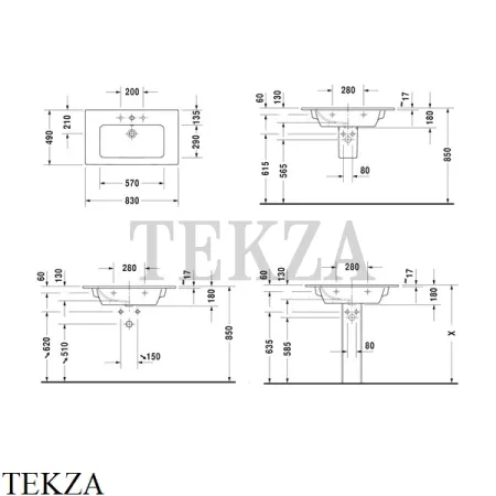Duravit ME by Starck Раковина подвесная с переливом 2336830000, белый глянец