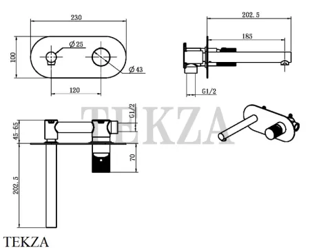 Boheme Stick Смеситель для раковины из стены, комплект Stick 125-WG.2 White TOUCH Gold