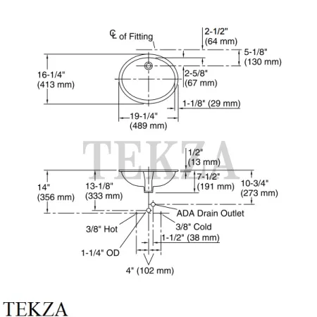 Kohler Caxton Раковина встраиваемая снизу с переливом K-2210-0, белый глянец