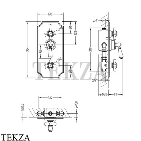 Devon&Devon COVENTRY Термостат на 2 выхода, с встроенной частью MARF79NK, никель глянец