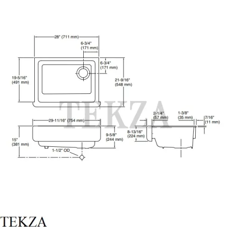 Kohler Whitehaven Мойка для кухни встраиваемая снизу с широким фартуком, чугун K-6487-0, белый глянец