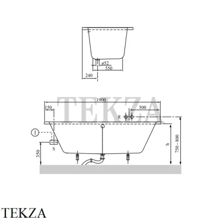 Villeroy & Boch O.NOVO Ванна встраиваемая UBA190CAS2V-01, акрил, белый глянец