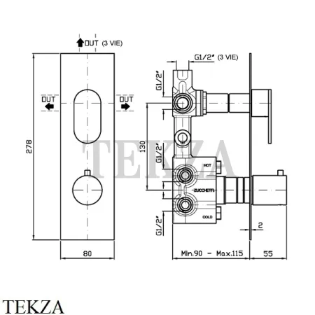 Zucchetti Octo Термостат для душа на 3 потока, внешняя часть ZOC646.P21, brushed chocolate PVD