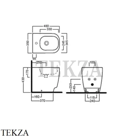 Hatria Fusion 48 Биде напольное, 1 отверстие под смеситель YXC901, белый глянец (снято с производства)