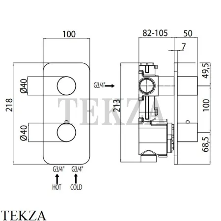 Bossini OKI Термостат для душа,на 1, 2 потока, внешняя часть Z031202.030, хром глянец