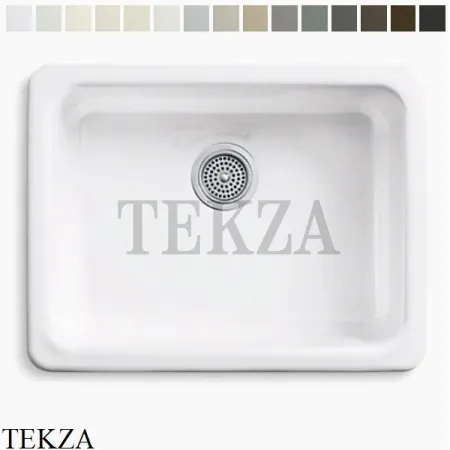 Kohler Iron Tones Мойка для кухни встраиваемая снизу или сверху, без отверстий, чугун K-6585-0, белый глянец