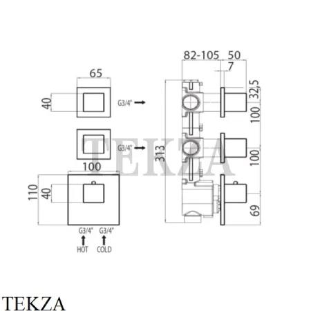 Bossini OKI Термостат для душа на 2, 3, 4 потока, внешняя часть Z031203.030, хром глянец