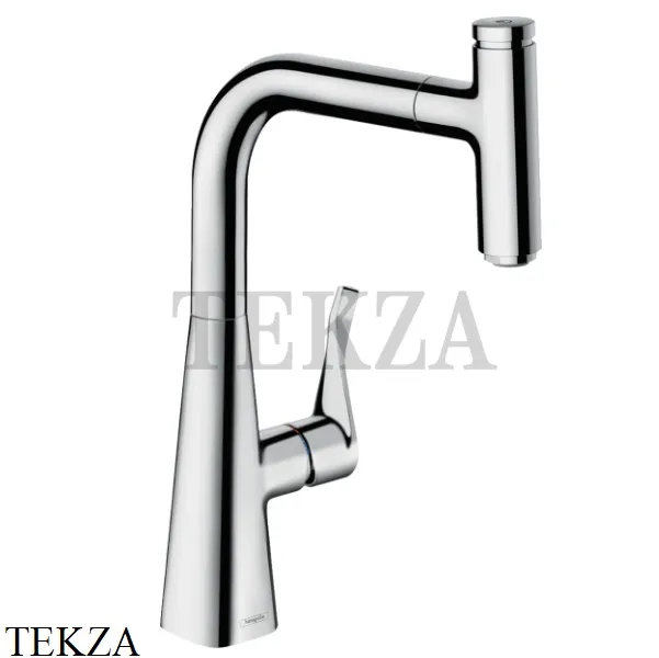 Hansgrohe Metris Select Смеситель для кухни с выдвижной лейкой 14857000, хром глянец