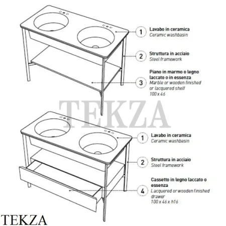 CIELO CATINO DOPPIO Консоль с двойной керамической раковиной, Avena-черный