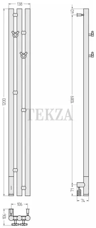 Сунержа Терция 3.0 1200х106 левый Полотенцесушитель электрический 05-5844-1211 Состаренная бронза