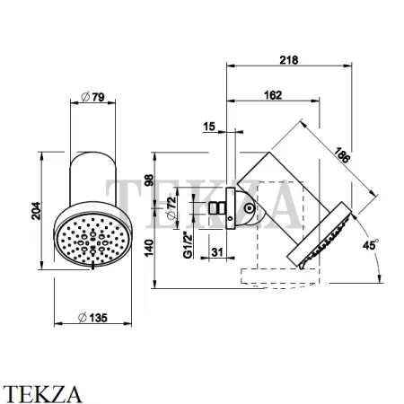 Gessi 316 SPOTWATER Душевая головка настенная, 3 функции 57269-727, Brushed Brass