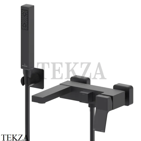 Bossini AKI Смеситель для ванны с изливом и гарнитуром, Z00726.073, черный матовый