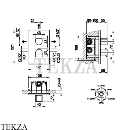 Gessi RILIEVO Термостат для душа на 3 потока, внешняя часть 59136-031, хром глянец
