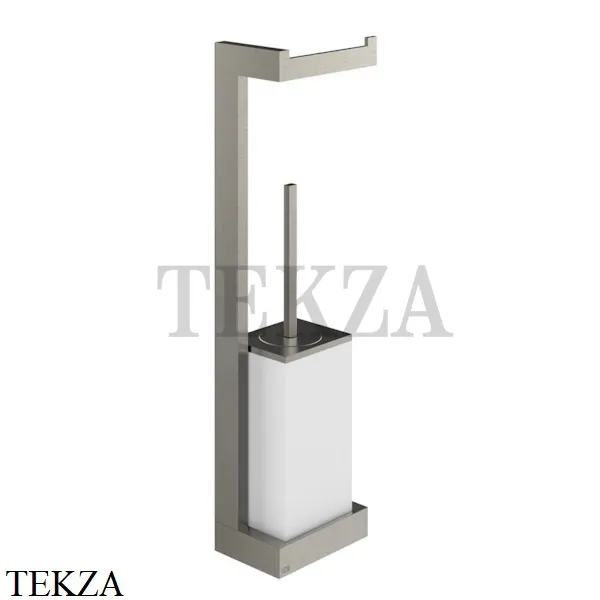 Gessi Rettangolo Стойка настенная с бумагодержателем и ершиком, белый 20867-149, Finox Brushed Nickel