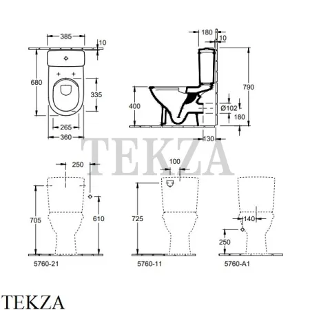 Villeroy & Boch O.NOVO Унитаз компакт без ободка 5661R001, сиденье микролифт, белый глянец