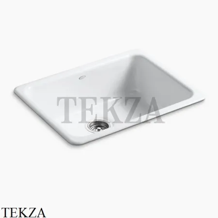Kohler Iron Tones Мойка для кухни встраиваемая снизу или сверху, без отверстий, чугун K-6585-0, белый глянец
