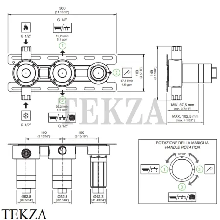 CEA Скрытая часть для термостатического смесителя на \2\3 положения PTR21