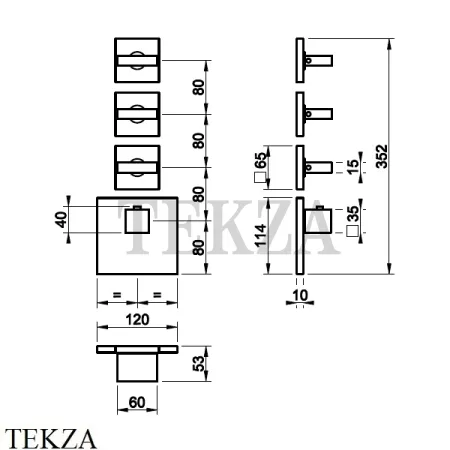 Gessi Rettangolo WELLNESS Термостат 3 выхода, внешняя часть 43216-031, хром глянец
