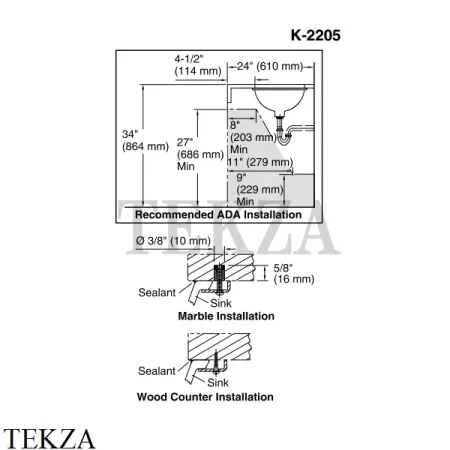 Kohler Caxton Oval Раковина встраиваемая снизу, без перелива K-2205-0, белый глянец