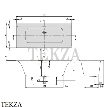 Villeroy & Boch SUBWAY 3.0 Ванна встраиваемая 170x75 UBQ170SBW2DV-01, Quaryl, белый глянец
