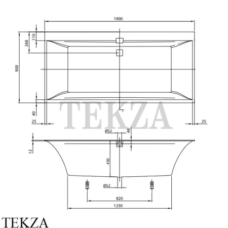 Villeroy & Boch SQUARO EDGE 12 Ванна встраиваемая UBQ190SQE2DV-01, Quaryl, белый глянец