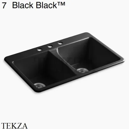 Kohler Deerfield Мойка для кухни встраиваемая сверху с двумя чашами, 3 отверстия, чугун K-5873-3-0, белый глянец
