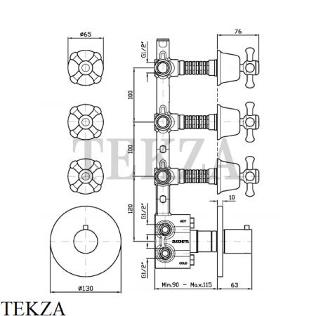 Zucchetti Delfi Термостат для душа, 3 выхода, внешняя часть Z46661, хром глянец