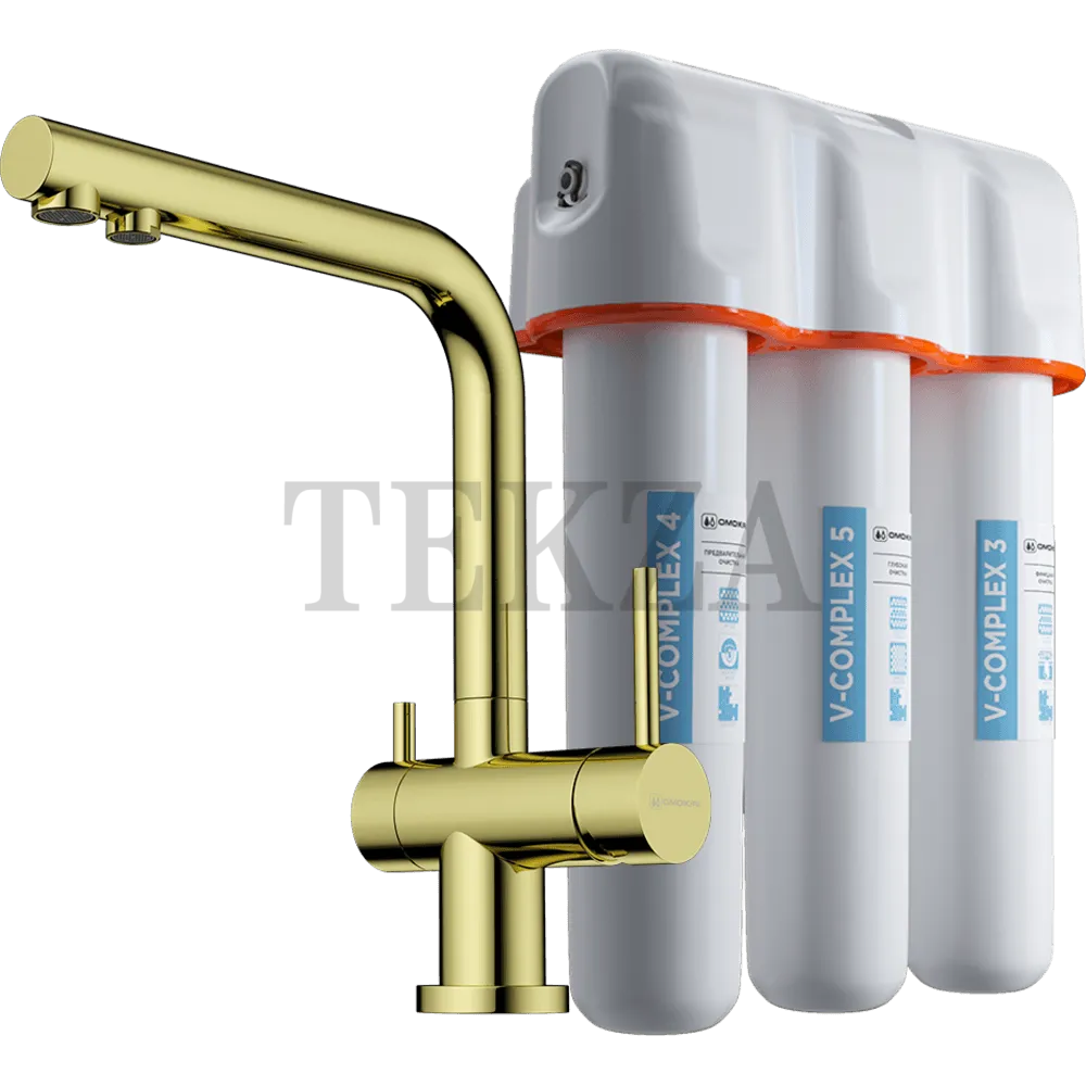 Omoikiri Nagano + Pure drop Lite Комплект смеситель+фильтр 4178.8028 LG светлое золото