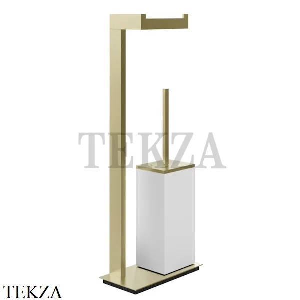 Gessi Rettangolo Стойка напольная с бумагодержателем и ершиком, белый 20933-727, Brushed Brass